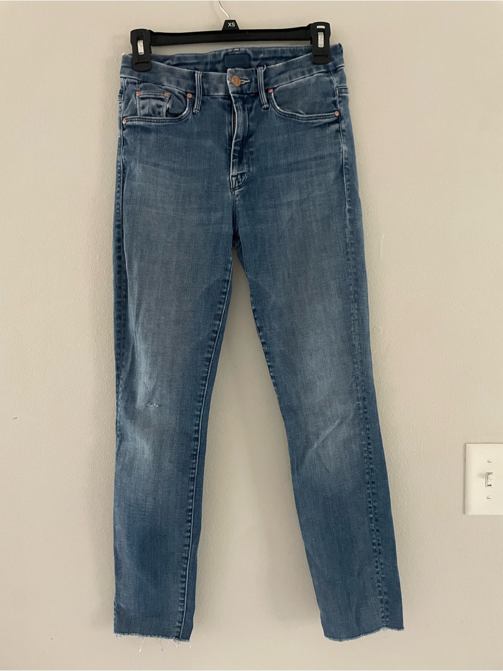 MOTHER Medium Wash High Waisted Frayed Ankle Jeans
